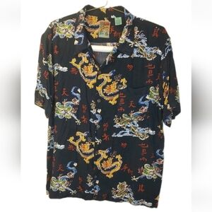 Chinese Dragon Hawaiian Shirt Men Med Navy Tattoo Art Vtg 80s Resort Cruise Y2k